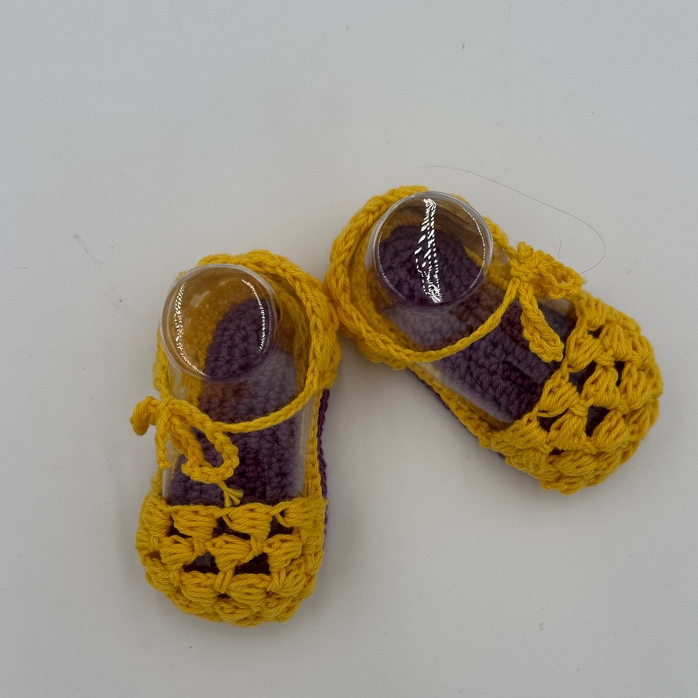 Handmade Yellow and Purple Baby Crochet Shoes - Picture 2 of 6